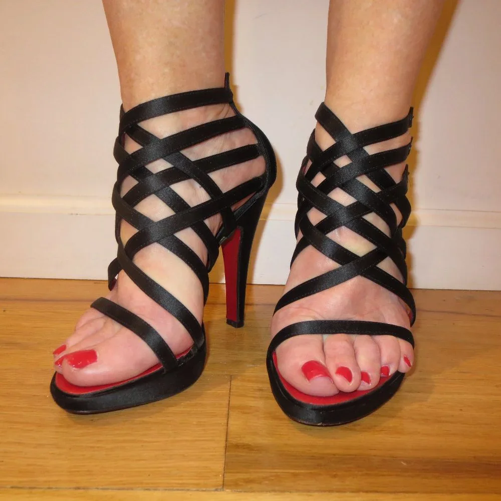 LAST CHANCE CESARE PACIOTTI Black Satin Multi Strapped Mini Platforms - Picture 1 of 9